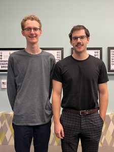 Artsci student Jonathan Rosenhek (left) meeting with alumni mentor, Spencer Nestico-Semianiw (right) in the Arts & Science Office.