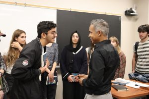 A student speaking with the author